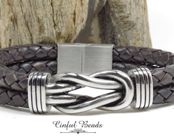 Men's Viking Leather Bracelet - Celtic Knot Bracelet For Men - Stainless Steel Magnetic Clasp - Men's Braided Leather Bracelet(M1)