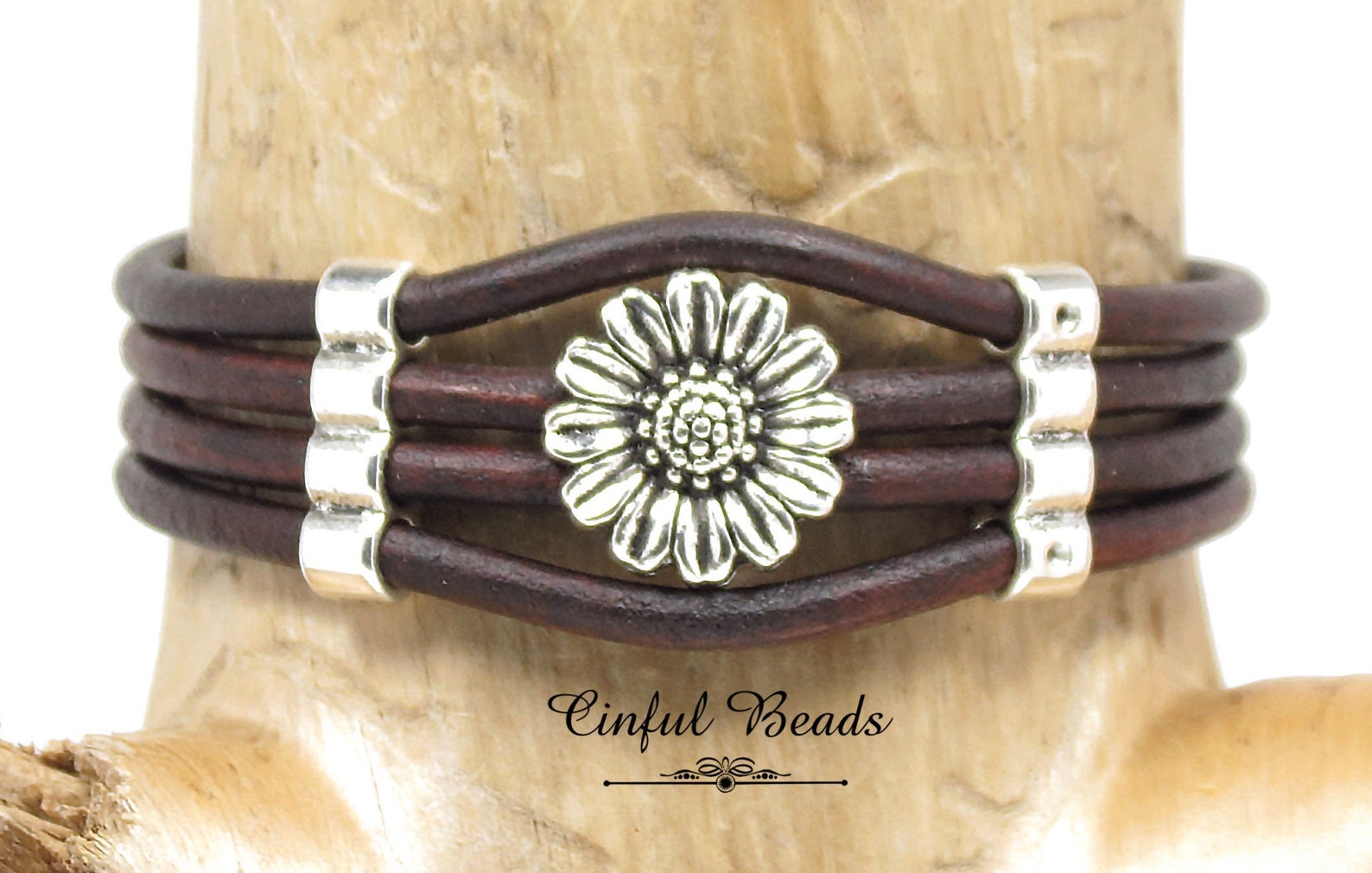 Leather Sunflower Cuff Bracelet for Women Boho Leather Cuff Etsy