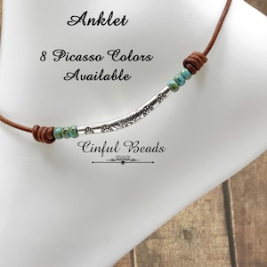 ANKLET - Minimalist Leather Anklet - Picasso Seed Bead Anklet - Southwestern Leather AnkleAnklet - Dainty Boho Anklet (ANK7)