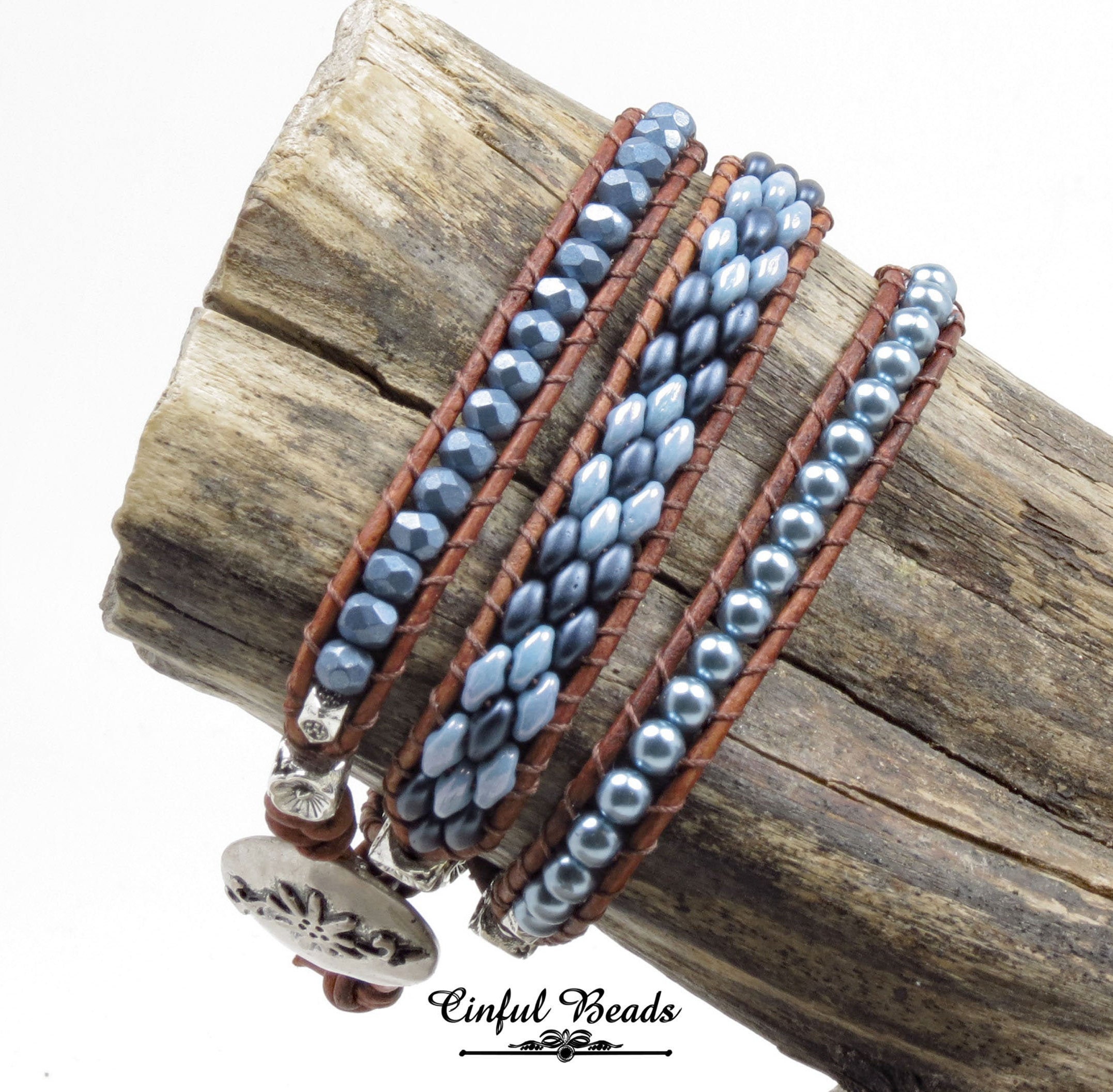 Blue Leather Wrap Bracelet Navy Blue And Steel Blue Leather Etsy