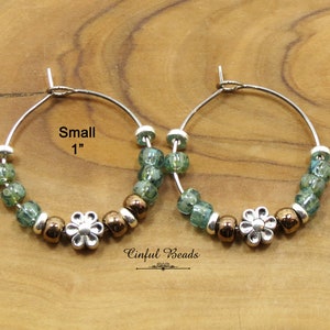 Stainless Steel Seed Bead Hoop Earrings - Seafoam Picasso and Chocolate Earrings - Small 1" - Meidum 1 3/8" - Large 2"