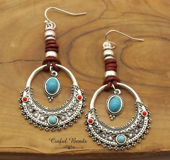 Red & Turquoise Leather Earrings Red & Turquoise Leather Earrings