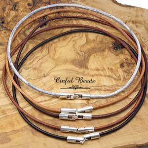 Minimalist Leather Cord Necklace - 3mm Leather Cord Necklace For Men or Women - Black, Brown, Or Denim Leather Cord Choker