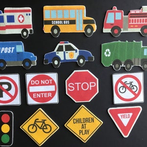 Vehicles and Road Signs Felt  // Flannel Board Pieces // Imagination // Children // Preschool // Trucks // Transportation // Road