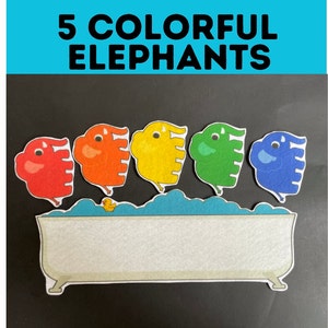 5 Elephants In A Bathtub Felt Pieces // Flannel Board Story Set  // Preschool // Teacher Story // Counting // Colors //