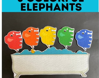 5 Elephants In A Bathtub Felt Pieces // Flannel Board Story Set  // Preschool // Teacher Story // Counting // Colors //