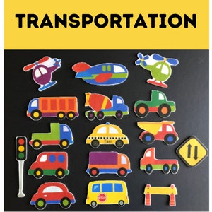 Transportation Felt  // Flannel Board Pieces // Imagination // Children // Preschool // Trucks // Cars //  Airplane // Road