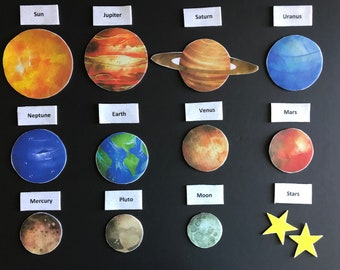 Solar System Planets Felt  // Children //  Space  //  Flannel Board Pieces // Preschool // Planets // Stars