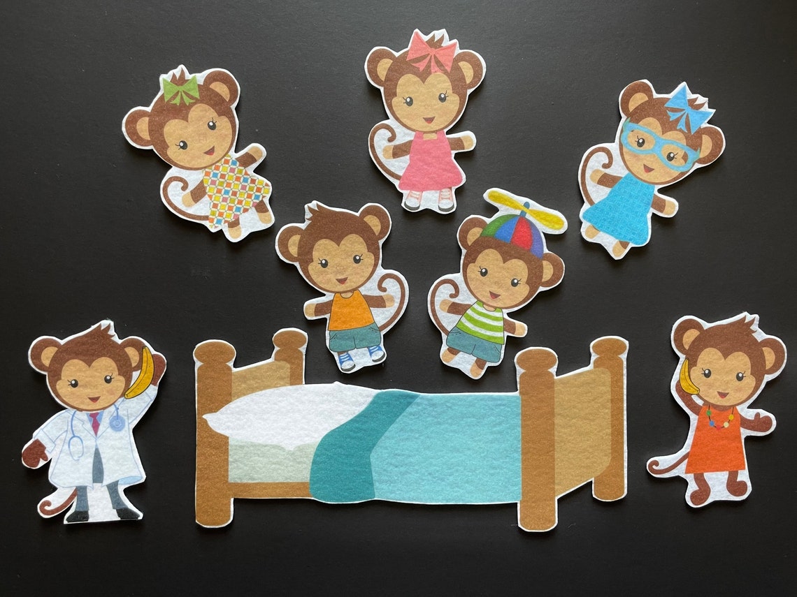 5 Little Monkeys Felt Board Story 3 // Monkeys // Bed // Etsy