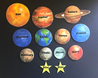 Solar System Planets Felt  // Children //  Space  //  Flannel Board Pieces // Preschool // Planets // Stars