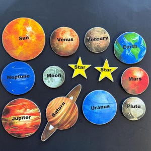 Solar System Planets Felt  // Children //  Space  //  Flannel Board Pieces // Preschool // Planets // Stars
