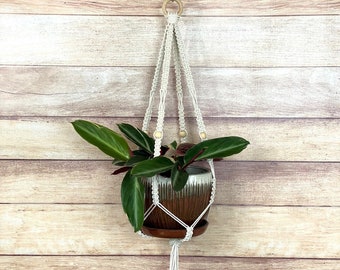 Macrame plant hanger with wood ring. Handmade. Cotton rope. Style #3
