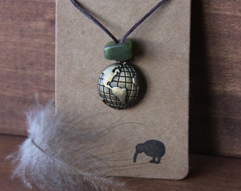 Travel the World Necklace, travel gift, greenstone necklace, jade necklace, backpacker gift, globetrotter, travel jewelry