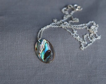 New Zealand paua shell necklace, dainty paua shell pendant, abalone jewelry