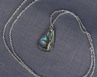 New Zealand paua shell necklace, dainty paua shell pendant, abalone jewelry