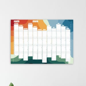 Planner da parete per l'anno accademico 2025-6 di Rainbow Design, stampabile in formato A3, A2 o A1
