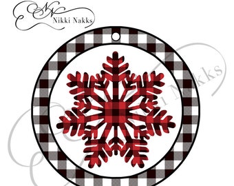 Buffalo Plaid Snowflake Ornament Sublimation Design - PNG File