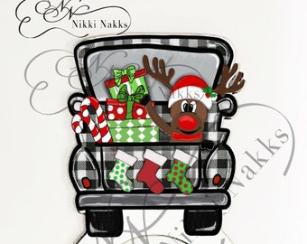 Ruby Lou Digital Design Christmas Truck Rudolph Sublimation Napkin Ring Blanks