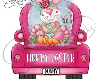 Pink Easter Bunny Truck Sublimation Design