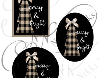 Merry & Bright Christmas PNG Digital Design for Sublimation