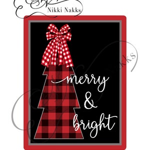 Merry & Bright Red Buffalo Plaid Christmas Design per la sublimazione - File PNG