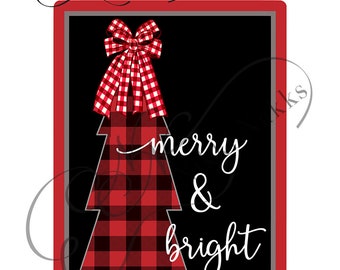 Merry & Bright Red Buffalo Plaid Christmas Design for Sublimation - PNG File