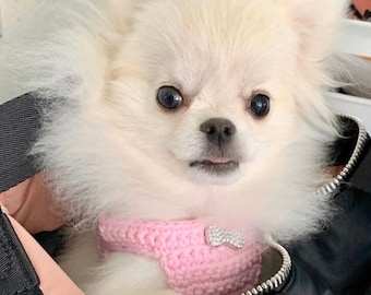 Tiny First Puppy Harness with Rhinestone Bow, Teacup Dog Vest XXS 2-3 Lbs for Chihuahua Yorkie Pomeranian MaltiPoo Maltese