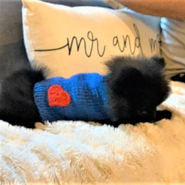 Teacup Puppy Dog Sweater, 2 Lbs in Blue w/Optional Crochet Heart, Extra Fine Coat For Tiny Mini Pet