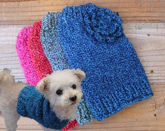 Rustic Chunky Dog Puppy Sweater XS w/Optional Big Crochet Flower for MaltiPoo Yorkie