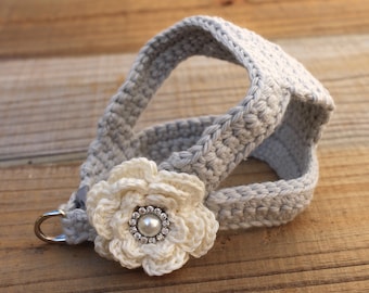 Puppy Harness, Teacup Pet Dog XXS/XS, Vintage Style Custom Crochet Vest in Boho Cotton