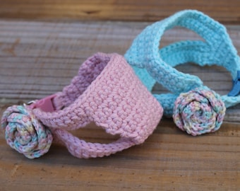 Teacup Aqua Pastel Teacup Dog Harness - Soft Cotton 2-3 Lbs, XXS Vest for Tiny Puppies - Rose Petal Detail