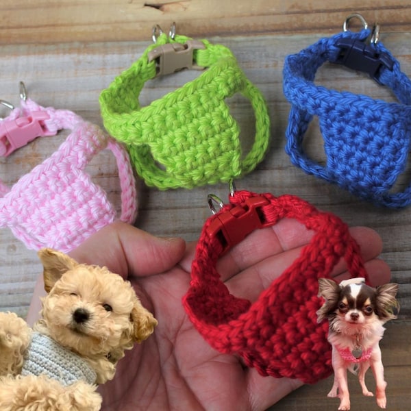 Teacup Puppy Harness, Teeny Tiny Dog Vest, First Soft Crochet for Pets 2 Lbs and Under