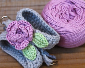 Teacup Harness for 2 Lb Puppy Dog, XXS Gray Cotton Vest w/Pink Rose Flower