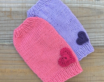 Teacup Puppy Dog Sweater Lightweight 2-3 Lbs XXS Hand Knit w/Heart