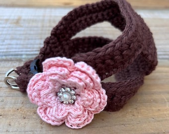 Teacup Puppy Dog Harness for 2 - 3 Lbs, XXS, Soft Chocolate Brown Cotton Vest w/Opt Flower