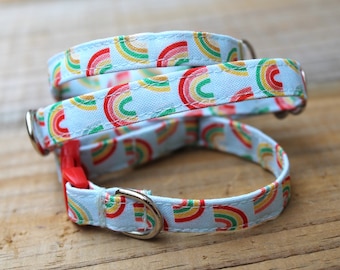 Rainbow Kitten Teacup Puppy Dog Collar, XXS/XS Fun First Kitten/Puppy Collar in 3 Tiny Sizes