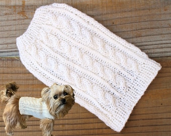 Teacup Cable Dog Puppy Sweater XXS/XS 2 1/2 to <4 Lbs Extrafine Merino Blend Knit