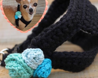 Teacup Dog Harness, Blue Rose Puppy Vest in Cotton  for 2 to 3 Lbs, XXS