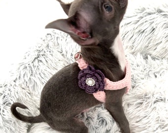 Puppy Harness, Teacup Pet Dog XXS/XS, Vintage Style Custom Crochet Vest in Boho Cotton