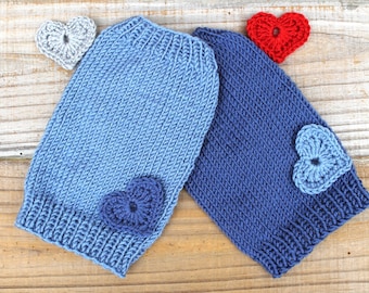 Teacup Puppy Dog Sweater, 2 Lbs in Blue w/Optional Crochet Heart, Extra Fine Coat For Tiny Mini Pet