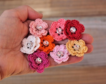 Add a Little Flower with Bling to your Tiny ChillyPups Harness! Crochet Flower with Rhinestone Button Center