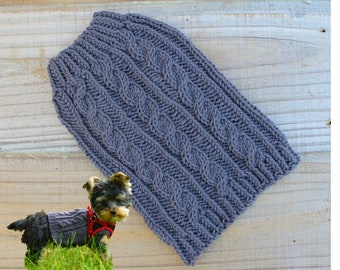 Teacup Cable Dog Puppy Sweater XXS/XS 2 1/2 to 4 Lbs in Dark Gray Merino Knit