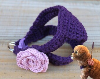 2 to 3 Lb Puppy, Teacup Dog Harness, XXS Purple Rose, Crochet Cotton Vest