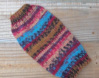 Teacup Puppy Dog Sweater, XS  3 to 4lbs, Turtleneck Brown, Rustic Coat in Fair Isle Style