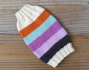Teacup Dog Puppy Sweater Coat in Stripes, XXS/XS 3 Lbs, in Extra Fine Merino Wool