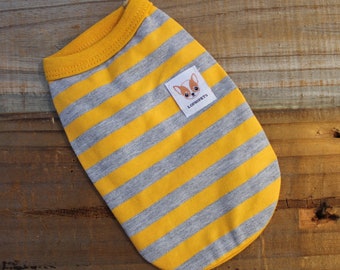 Teacup Puppy Dog Striped Shirt, Teeny Tiny For 1 1/2 to 2 Lbs in Yellow and Gray