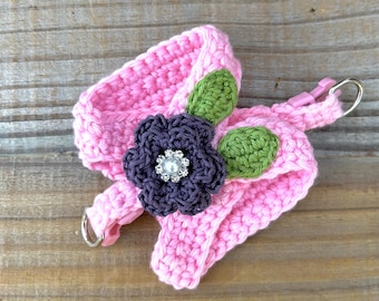 Teacup Puppy Dog Harness for 2 to 3 Lbs, XXS, Soft 100% Cotton Vest w/Purple Flower OOAK