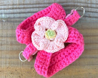 Pink Poppy Teacup Puppy Dog Harness for 2 to 3 Lbs, XXS, Soft 100% Cotton Crochet Vest