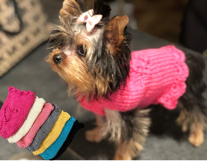 Featured listing image: Teacup Puppy Sweater, Teeny Tiny Dog Dress, with Heart for 1 to 1 1/2 lbs XXXS Pet Clothes