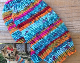 Teacup Puppy Dog Sweater, XXS for 2-2 1/2 Pounds, Tiny Dog Coat in Turquoise Stripes